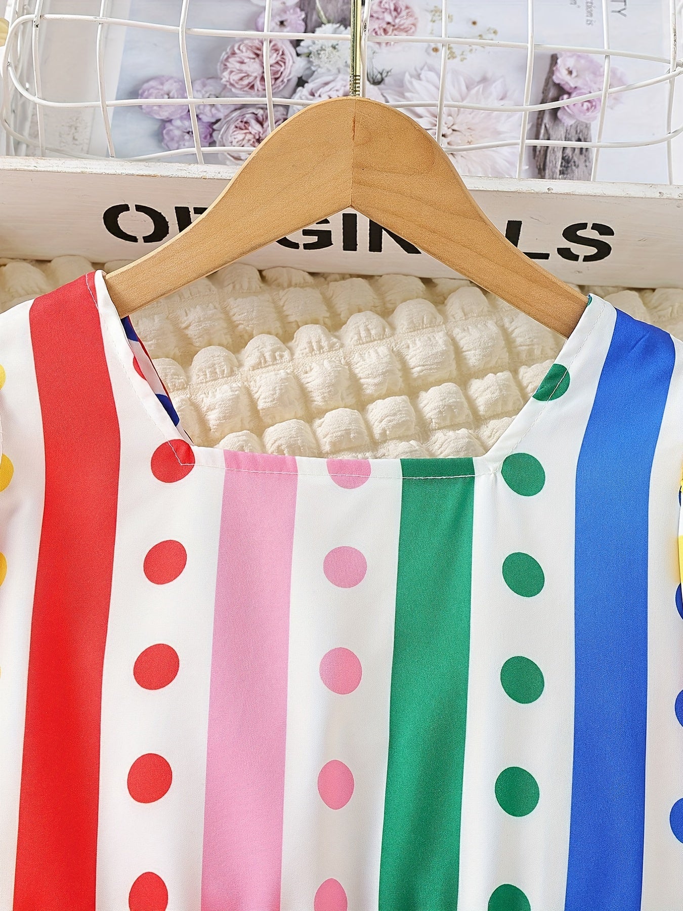 Little Girls' Rainbow Stripe Short Sleeve Dress Party Vacation Kids Clothes