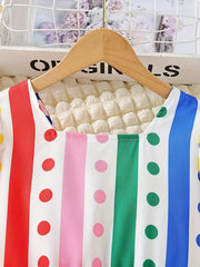 Little Girls' Rainbow Stripe Short Sleeve Dress Party Vacation Kids Clothes