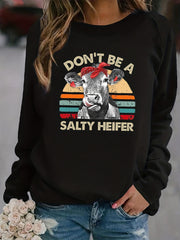 Salty Heifer Cow Print Sweatshirt Long Sleeve Crew Neck Casual Women's Clothing