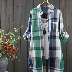 Plaid Print Long Sleeve Button Up Tunic Shirt