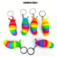 3pcs Fidget Slug Key Chain Toys 3D Articulated Stress Relief Flexible Hand Toy
