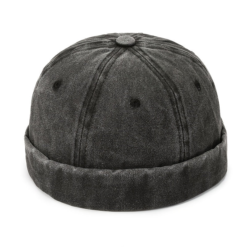 Men's Solid Washed Denim Beanie Hat