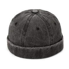 Men's Solid Washed Denim Beanie Hat