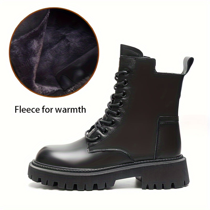 Women's Winter Lace-up Combat Boots Fleece Lined Thick Platform Mid Calf