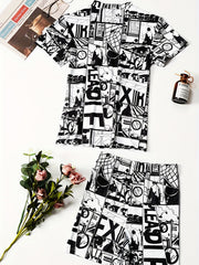 Anime Print Two piece Shorts Set Top & Casual Shorts