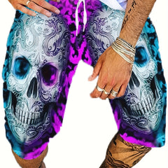 Men's 3D Skull Graphic Cotton Shorts Comfy Stretchy Short Pants