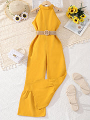 Girls' Bell Bottom Halter Jumpsuit with Belt
