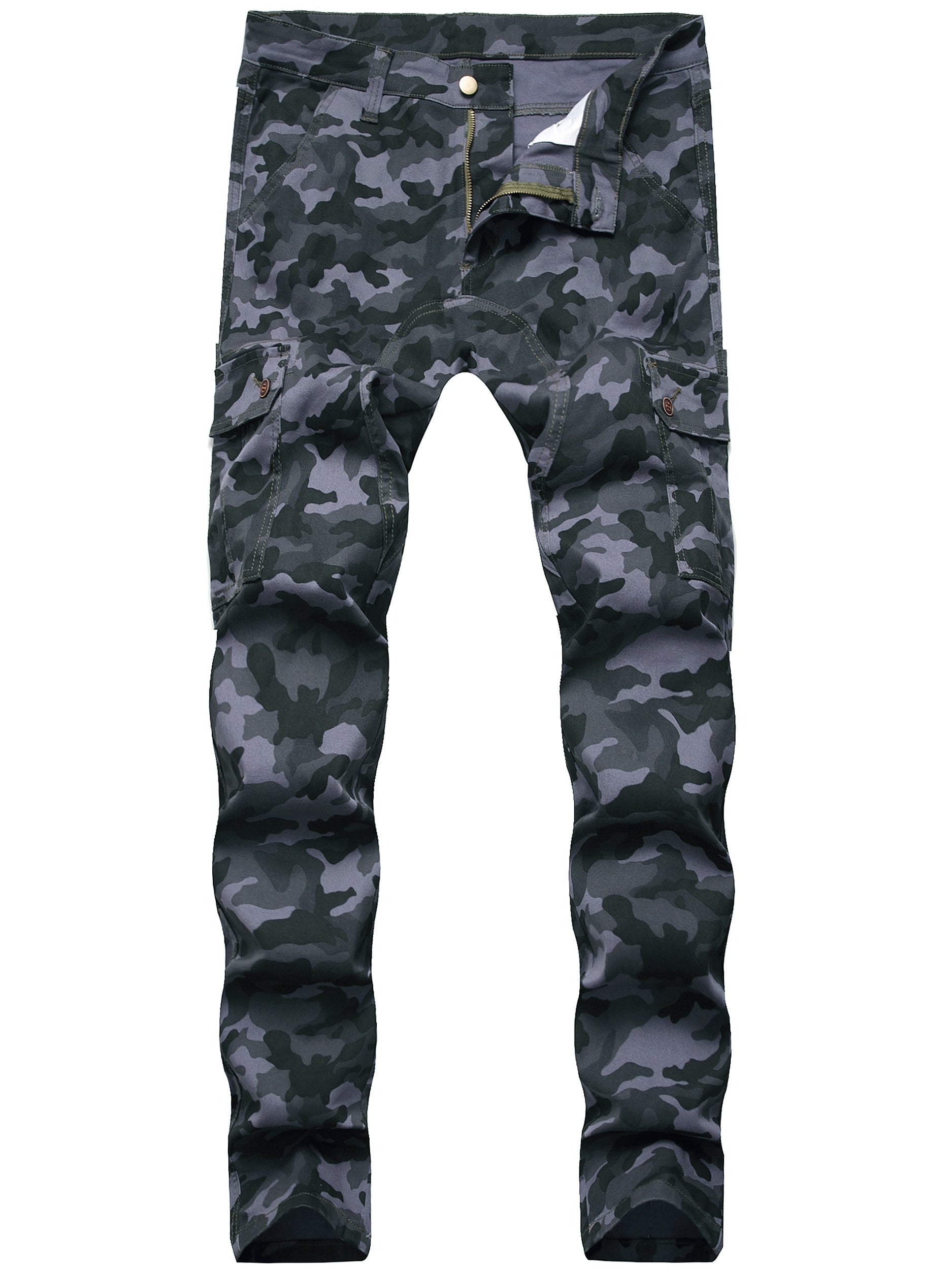 Camouflage Pattern Pocket Jeans Mens Casual Stretch Biker Jeans