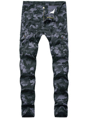 Camouflage Pattern Pocket Jeans Mens Casual Stretch Biker Jeans