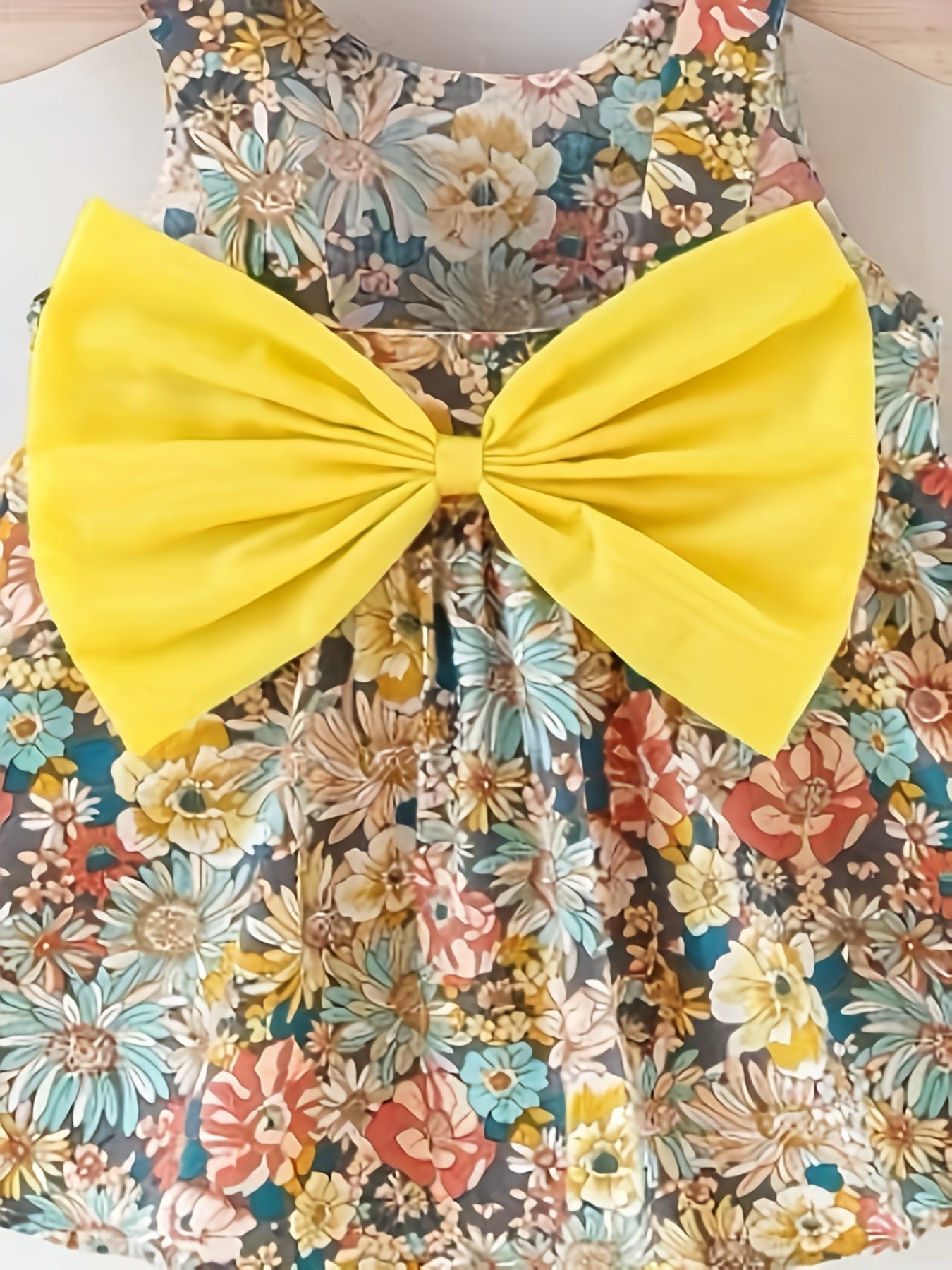 2pcs Baby Girls Floral Print Sleeveless Dress & Hat Set