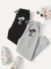 Two Piece LA Letter Print Sweatpants Casual Set Women's Clothing