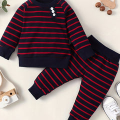 Diagonal Street Ribbed Collar Long Sleeved Top Baby Boy's 2pc Set