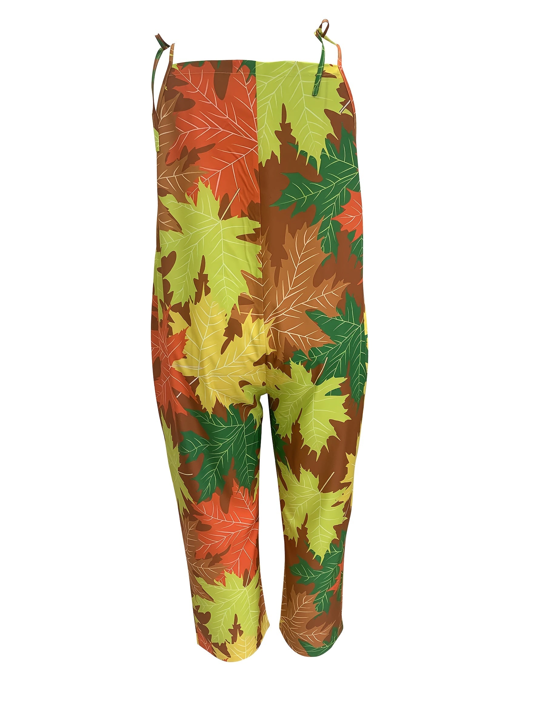 Maple Print Tie Shoulder Jumpsuit