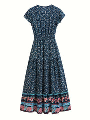 Boho Floral Print Dress Short Sleeve Casual Summer Spring Women's Clothing