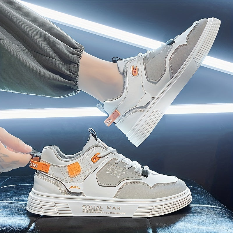 Men's Block Lace Up Skate Shoes Lightweight Comfy Non slip Sneakers