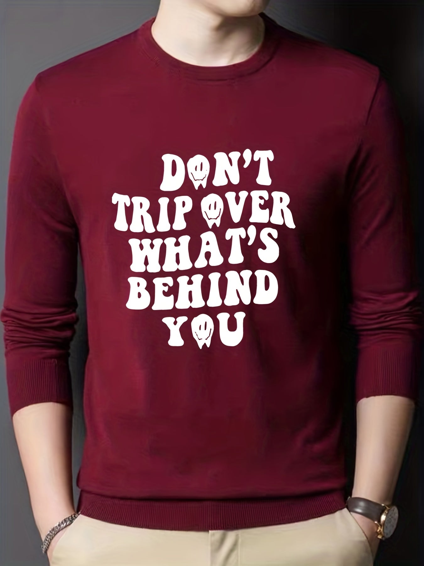 Funny Slogan Knitted Sweater Men's Casual Warm Crew Neck Pullover