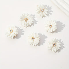 6 Pack Fabric Flower Hair Clips Set with Rhinestones