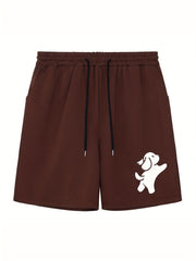 Men's Dog Doodle Print Workout Shorts Active Stretch Drawstring Sports Shorts
