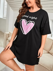 Nightdress Women's Plus Slogan & Heart Print Sleep Dress