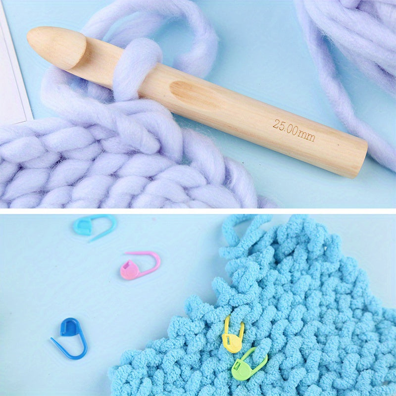 11pcs Wooden Crochet Hooks 25mm Wooden Handle Crochet Hook Bamboo Knitting Croch