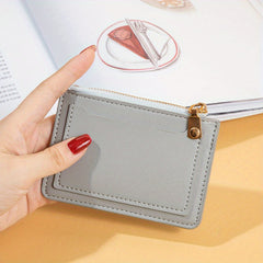 Slim Card Holder Keychain Faux Leather Wallet Card Slots Coin Purse