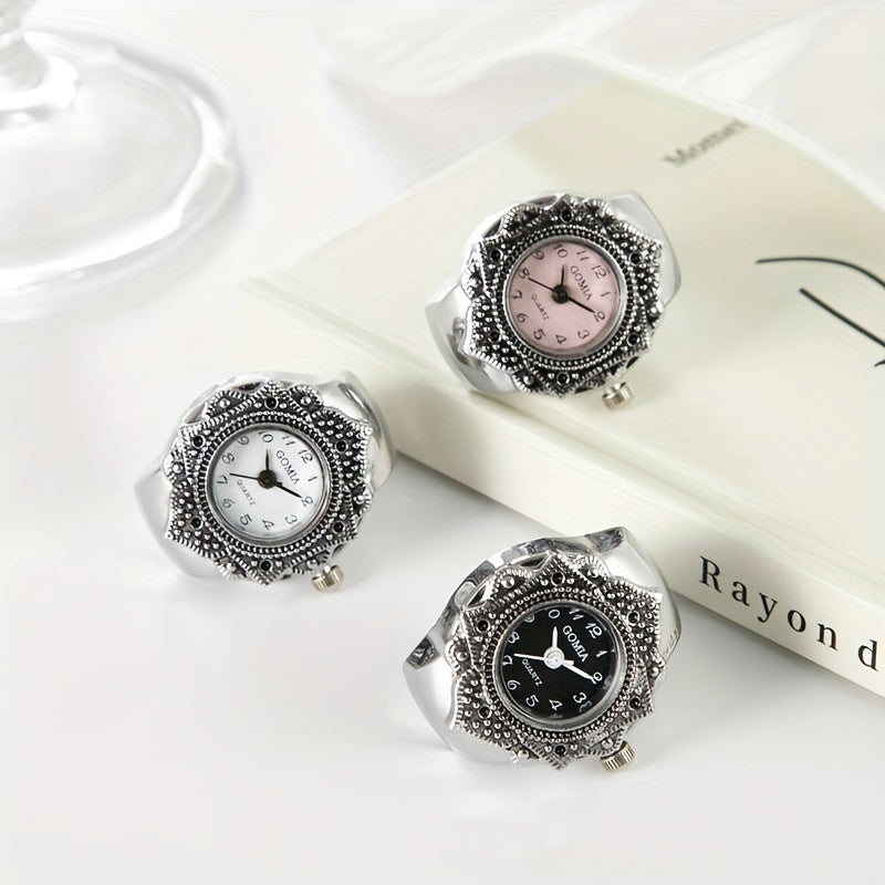 Mini Ring Watch Classic Retro Octagonal Pattern Watch