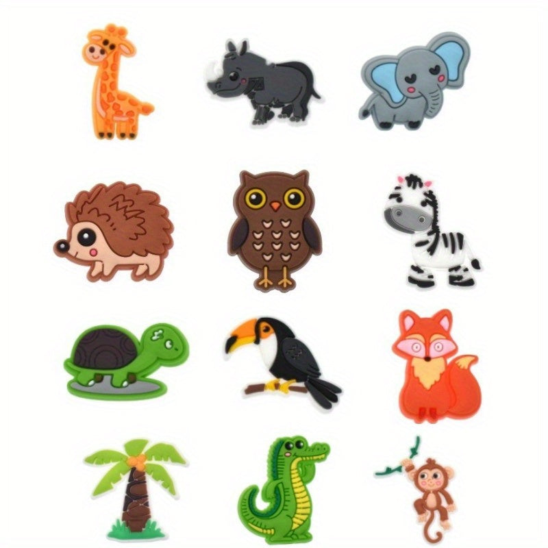 12pcs Cartoon Animals Shoe Decoration Charms, Christmas Birthday Party Favors