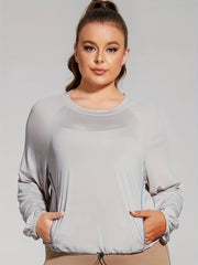 Women's Plus Size Long Sleeve Fitness Top With Pockets