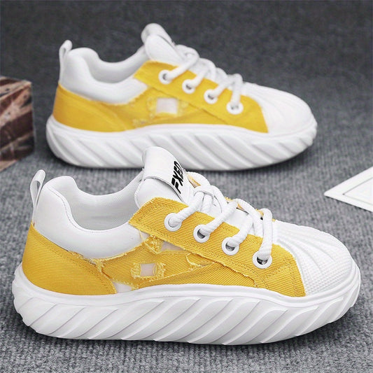 Men's Breathable Ripped Canvas Shoes Thick Bottom Walking Shoes