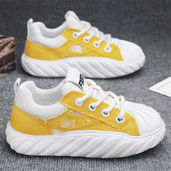 Men's Breathable Ripped Canvas Shoes Thick Bottom Walking Shoes