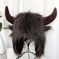 Halloween Ox Horn Plush Hat Winter Warm Ear Protection Windproof Hat