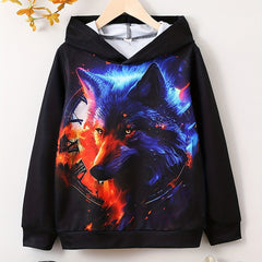 Wolf 3D Print Boys Pullover Hoodie For Spring Fall