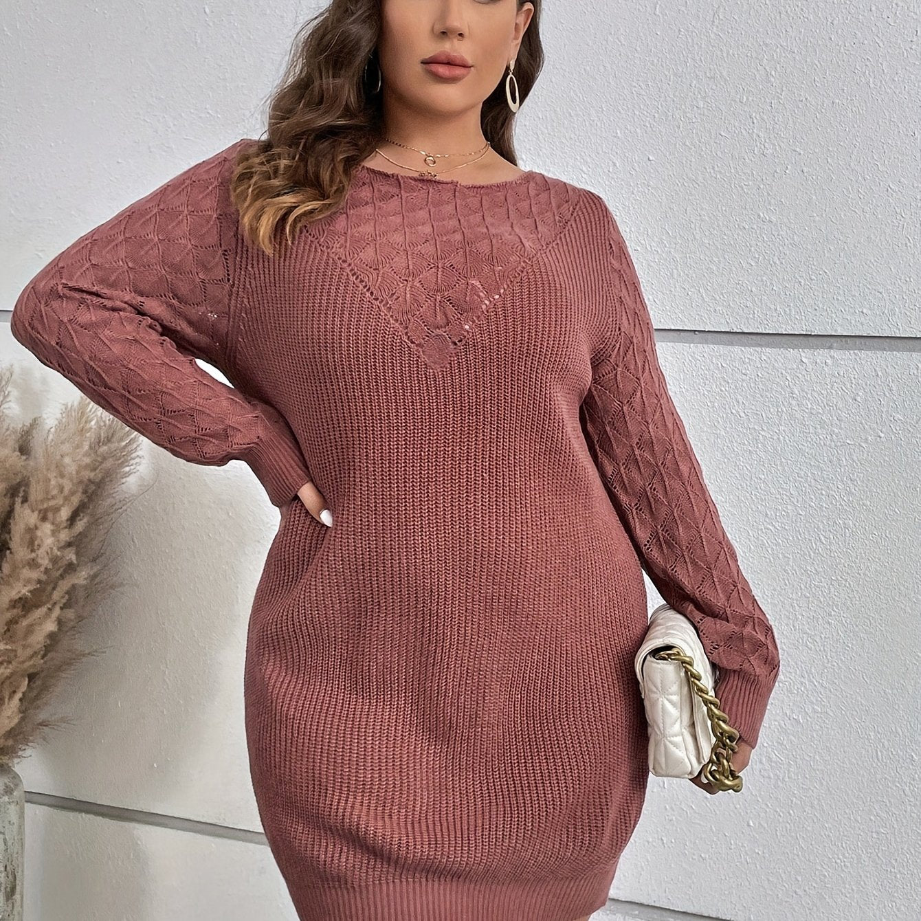 Casual Sweater Dress Women's Long Sleeve Solid Round Neck