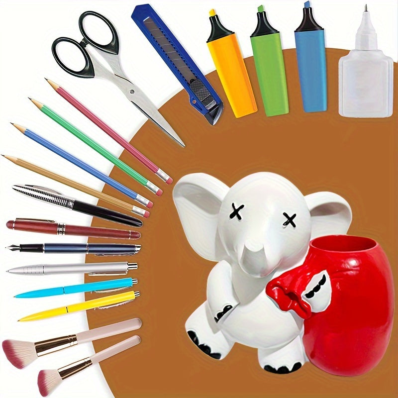 Resin Little Elephant Puppy Pen Holder Desk Organizer