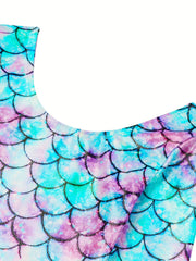 Girls Fish Scale Print Long Sleeve Gymnastic Romper
