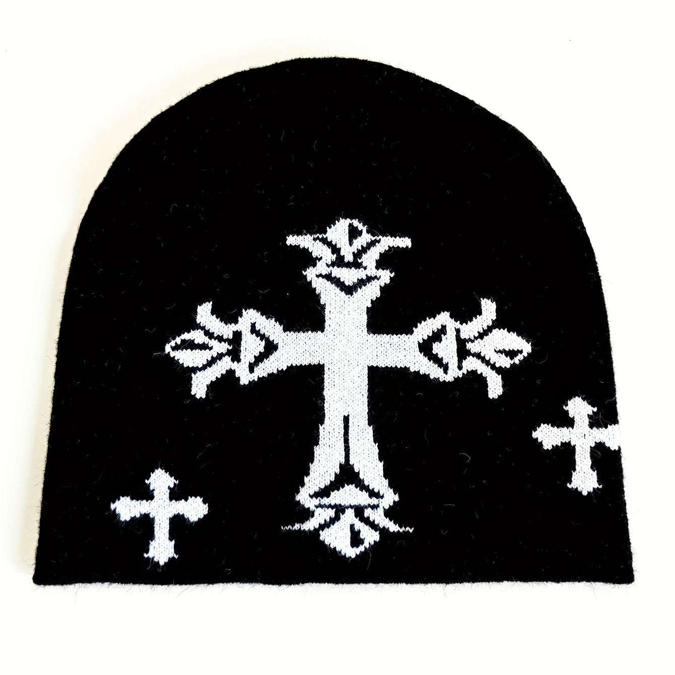 Gothic Cross Jacquard Beanie Vintage Unisex Warm Knit Hat