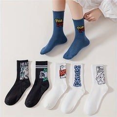 6 Pairs Letter Print Mid Tube Socks Comfy & Breathable Women's Stockings