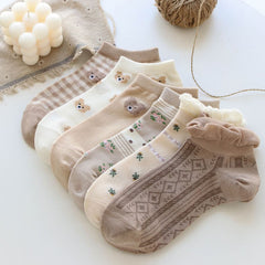 6 Pairs Bear Socks Cartoon Cotton Ankle Socks Women's Stockings