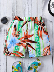 Boys Flower & Leaf Casual Shorts for Vacation Beach