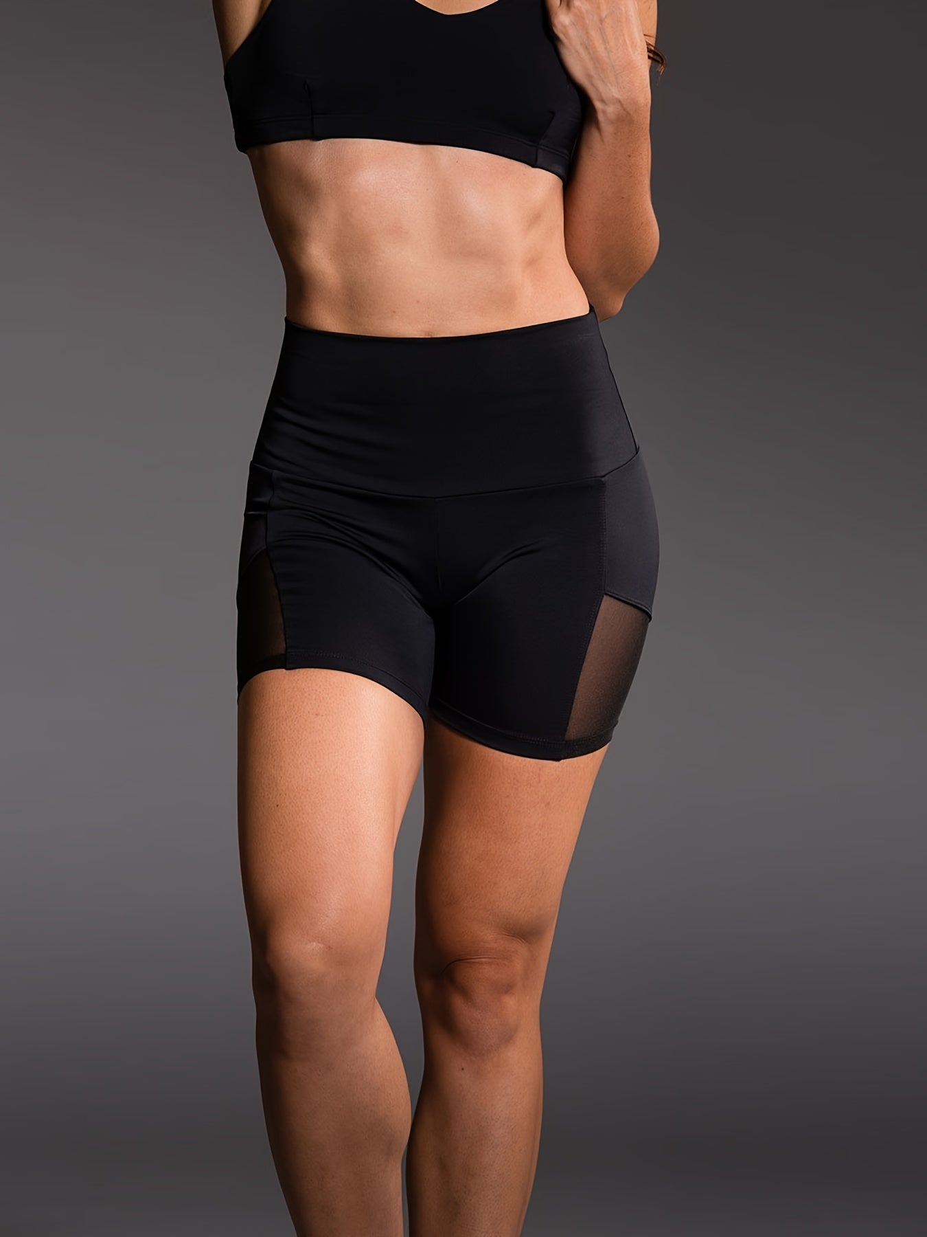 Mesh Stitching Yoga Shorts Ribbed Waist Activewear