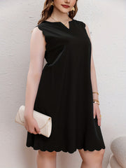 Cap Sleeve Scallop Trim Notched Neck Mini Dress