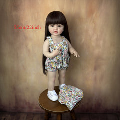 Realistic Reborn Baby Girl Doll Long Hair Floral Dress & Hat