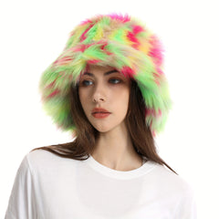 Y2K Candy Faux Fur Bucket Hat Unisex Hip Hop Cap