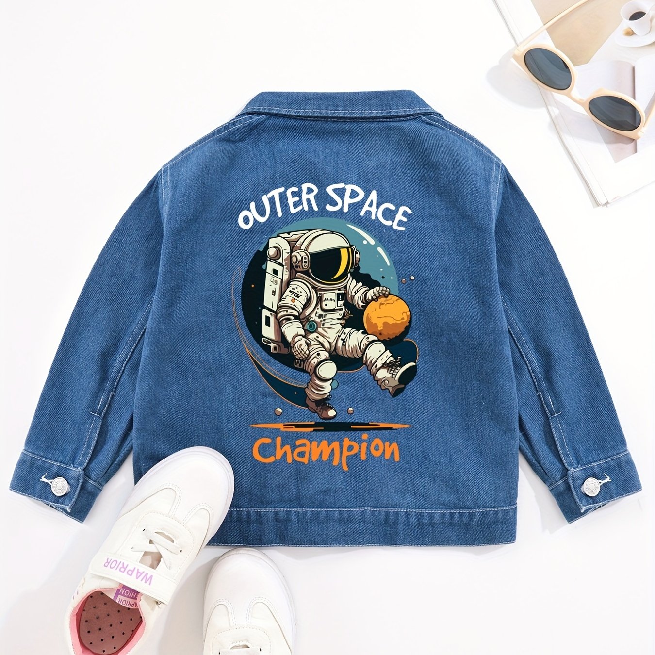 Boys Astronaut Print Denim Jacket Long Sleeve Coat