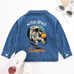 Boys Astronaut Print Denim Jacket Long Sleeve Coat