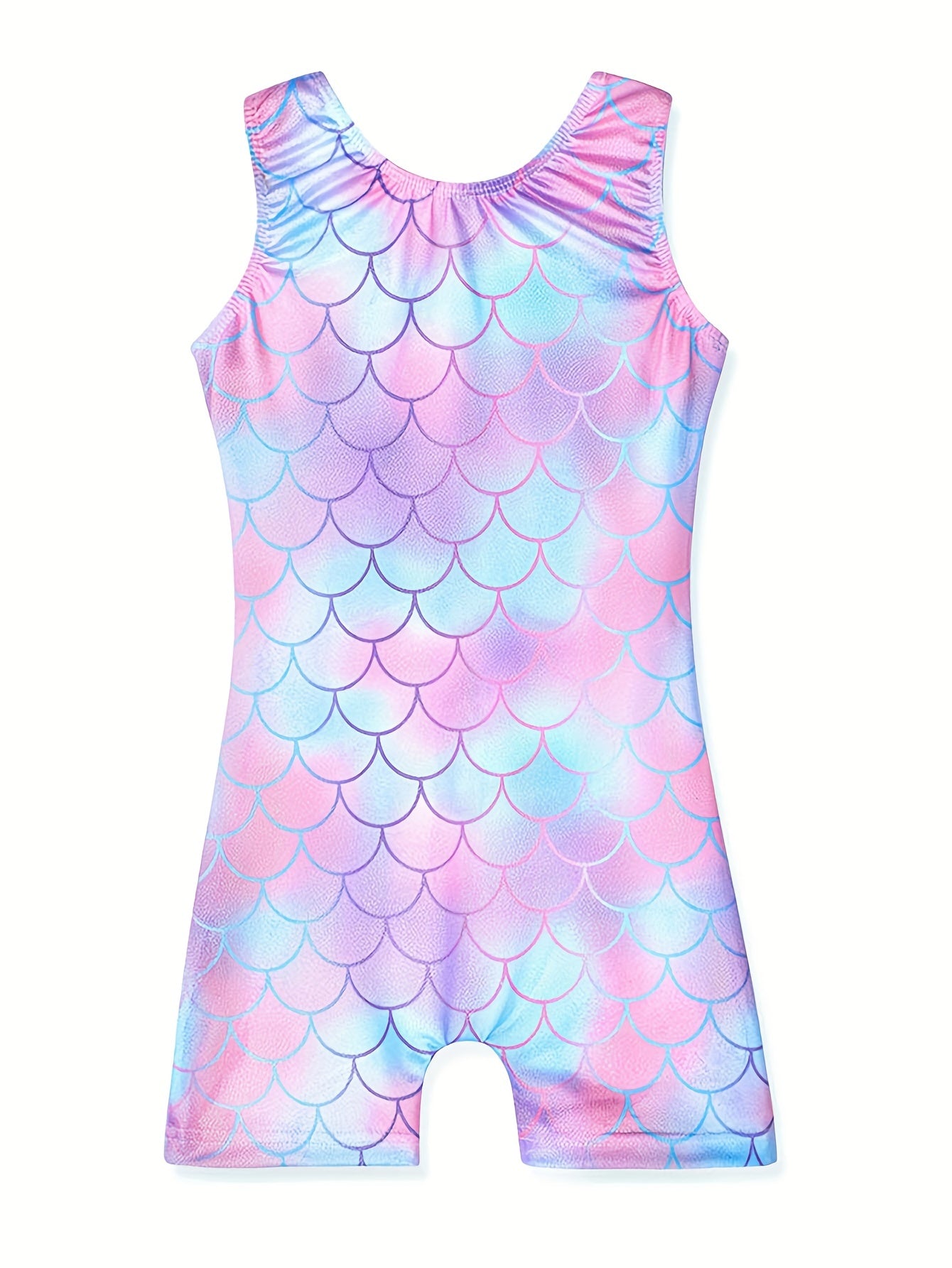 Girls Mermaid Scale Sleeveless Gymnastics Romper Leotard