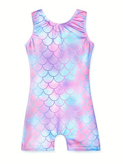 Girls Mermaid Scale Sleeveless Gymnastics Romper Leotard