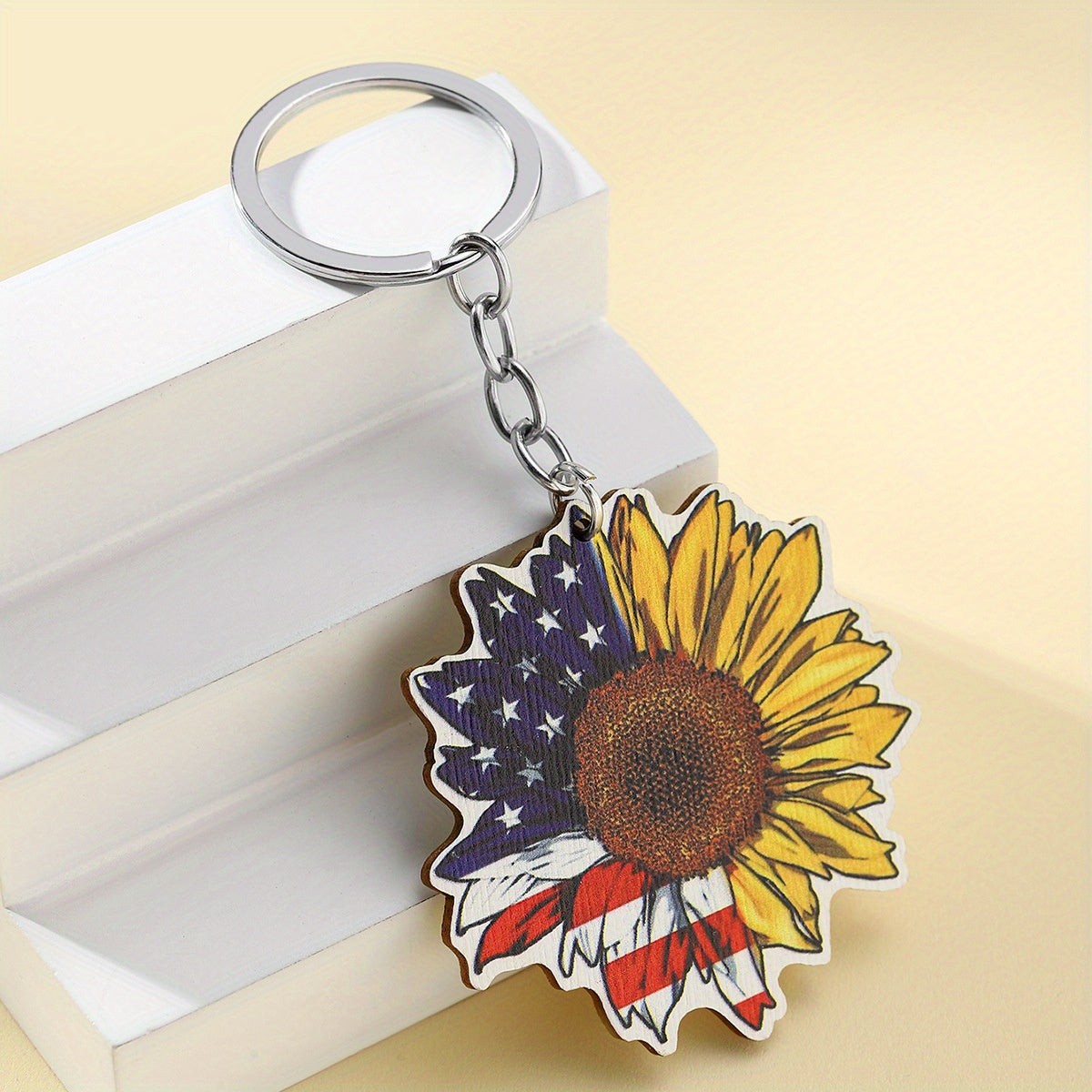 American Flag Key Chain Wooden Pendant for Bag Purse Backpack