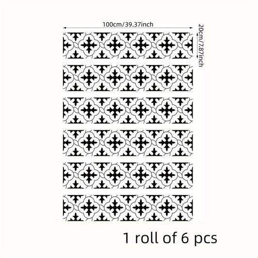 6pcs Moroccan Pattern Stair Stickers Self-adhesive Wallpaper Home Decor
