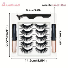 5 Pairs Magnetic False Eyelashes Set Liquid Eyeliner And Tweezers